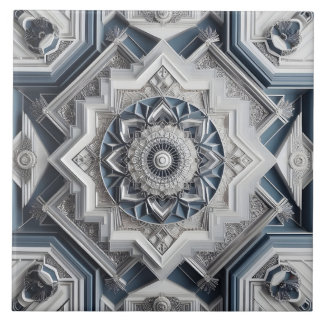 Geometric Art Deco All Grey Dusty Blue Off white  Ceramic Tile