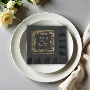 Geometric Art Deco Birthday Personalized Foil Napkins