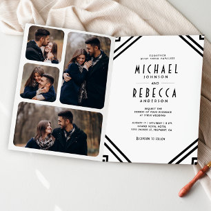 Geometric Art Deco Black and White QR Code Wedding Invitation
