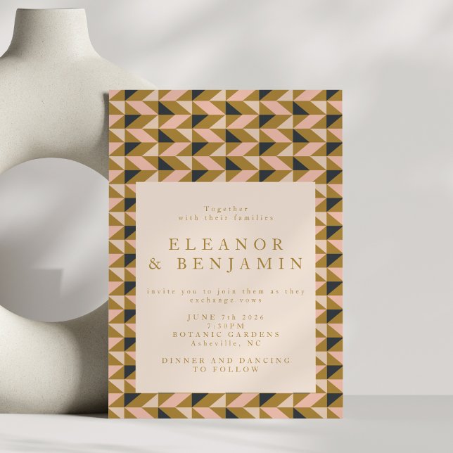 Geometric Art Deco Black Gold Blush Wedding  Invitation (Creator Uploaded)
