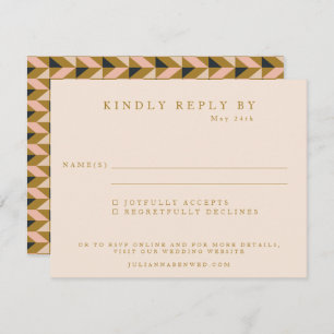 Geometric Art Deco Black Gold Blush Wedding RSVP Card