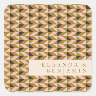 Geometric Art Deco Blush Gold Wedding Custom  Square Sticker