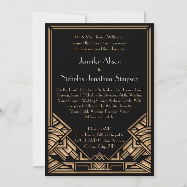 Geometric Art Deco Gatsby Style Wedding Invites (Front)