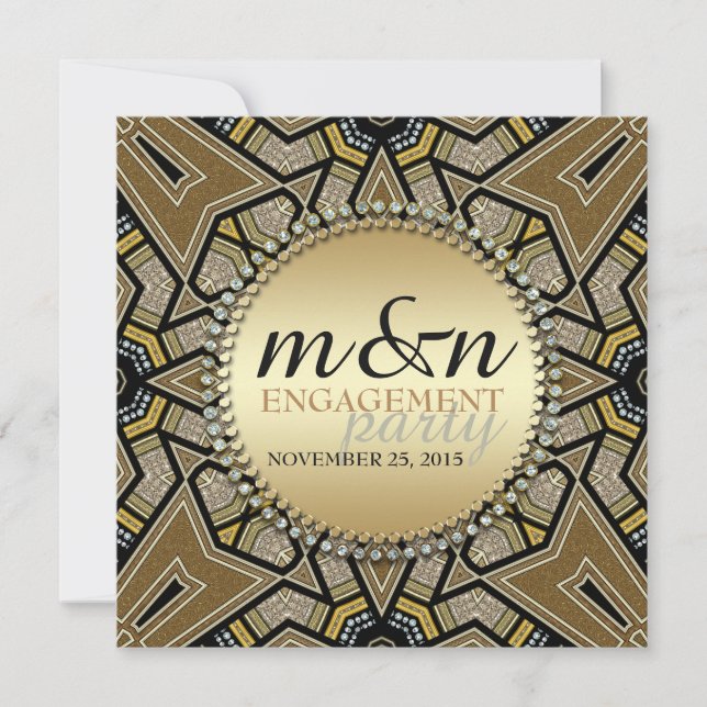 Geometric Art Deco Gold Engagement Party Invite (Front)