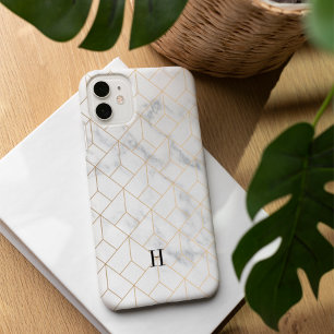 Geometric Art Deco Gold & Marble Monogram iPhone 16 Case