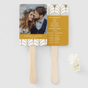 Geometric Art Deco Gold White Gatsby Wedding Hand Fan