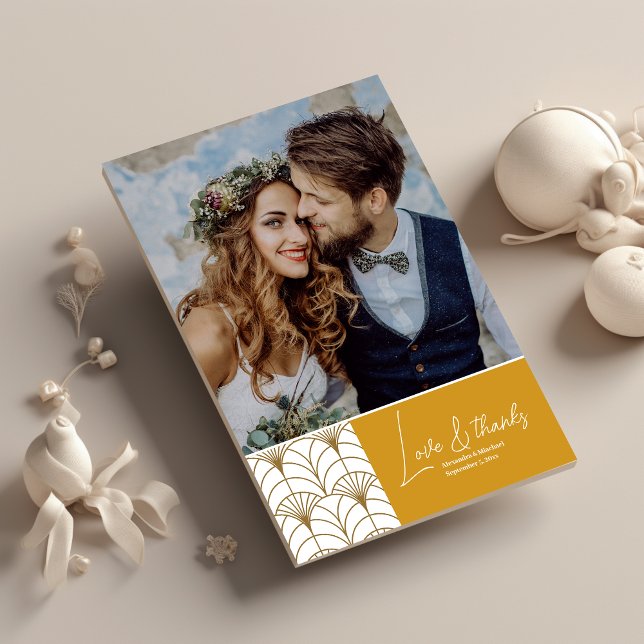 Geometric Art Deco Gold White Gatsby Wedding Thank You Card (Creator Uploaded)