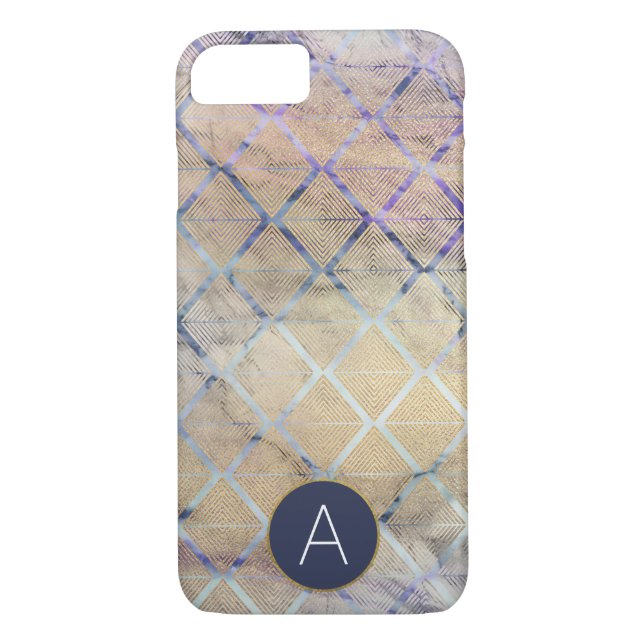 Geometric Art Deco Purple and White Marble Case-Mate iPhone Case (Back)