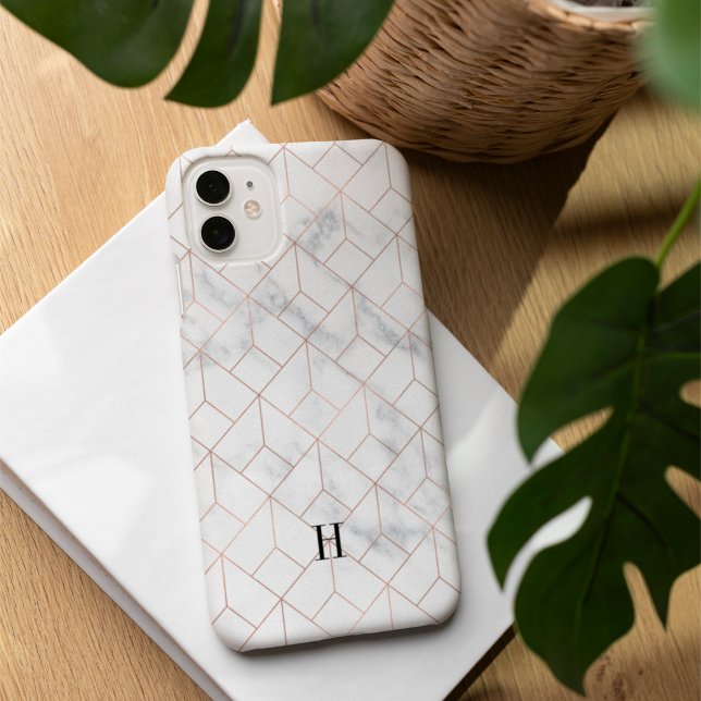 Geometric Art Deco Rose Gold & Marble Monogram Case-Mate iPhone Case (Creator Uploaded)