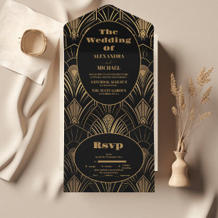 Geometric Art Deco Wedding All In One Invitation