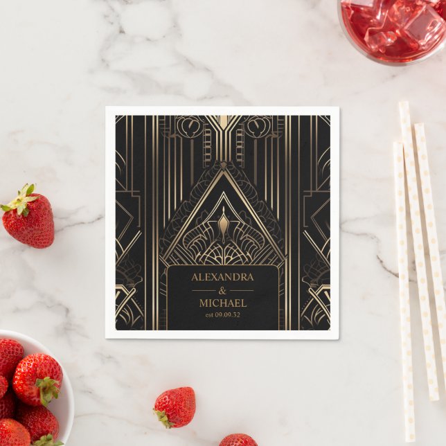 Geometric Art Deco Wedding Napkin (Insitu)