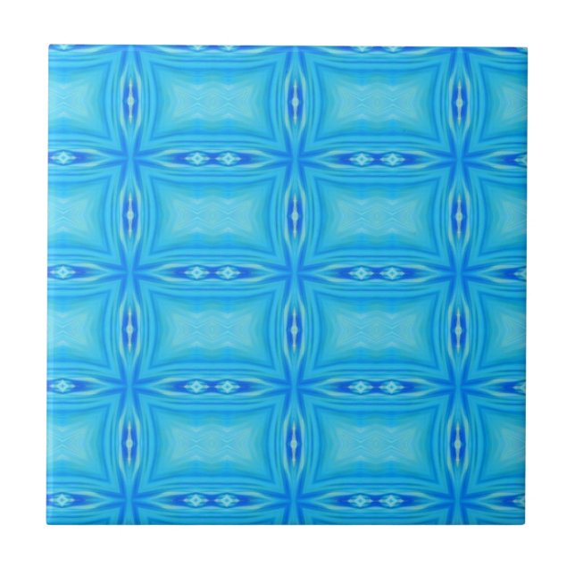 Geometric art electric blue ceramic tile (Front)