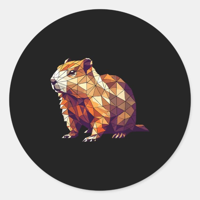 Geometric Art Groundhog Groundhogs _1  Classic Round Sticker (Front)