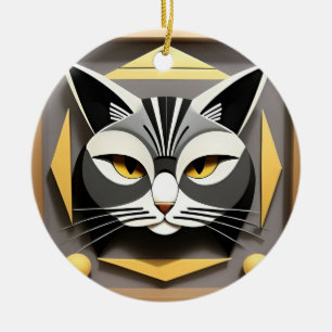 Geometric Art of a Stylised Cat Abstract Design Ceramic Ornament
