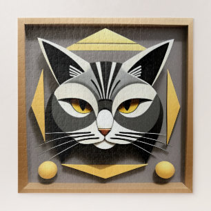 Geometric Art of a Stylised Cat Abstract Design Jigsaw Puzzle