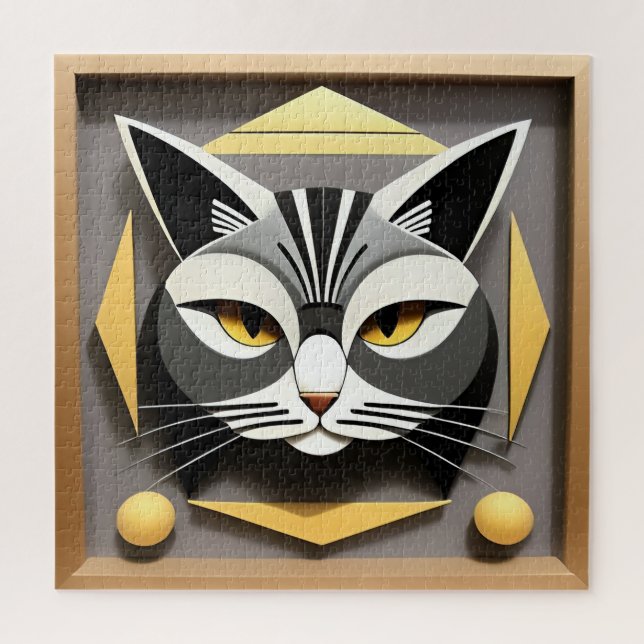 Geometric Art of a Stylised Cat Abstract Design Jigsaw Puzzle (Vertical)