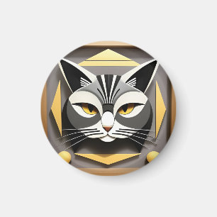 Geometric Art of a Stylised Cat Abstract Design Magnet