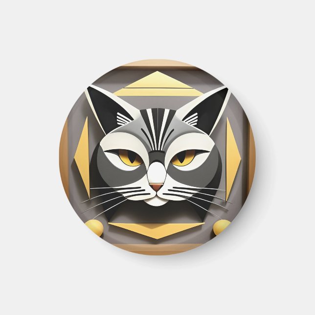 Geometric Art of a Stylised Cat Abstract Design Magnet (Front)
