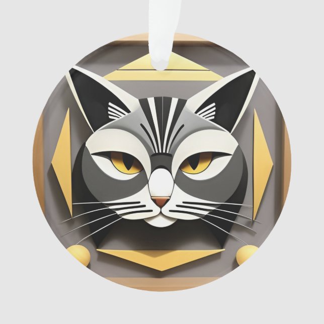 Geometric Art of a Stylised Cat Abstract Design Ornament (Front)