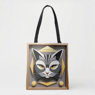 Geometric Art of a Stylised Cat Abstract Design Tote Bag