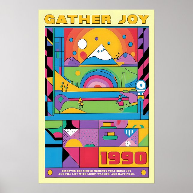 Geometric Art Print Retro 1990s Abstract Mountain (Front)