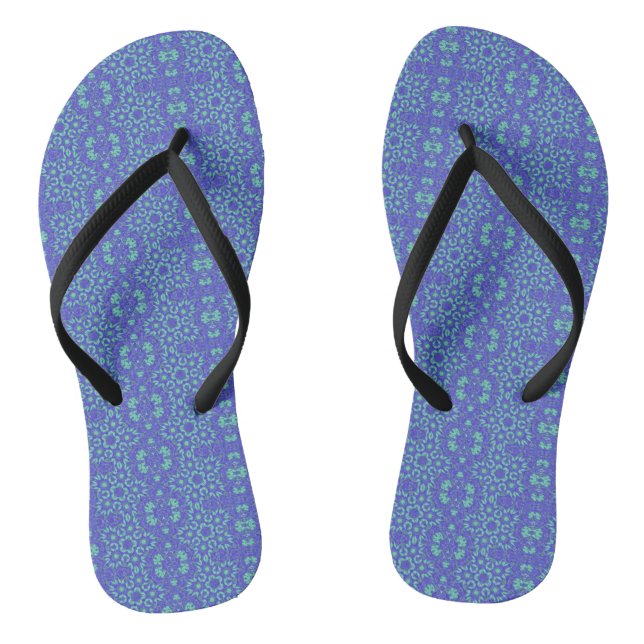 Geometric art purple turquoise thongs (Footbed)