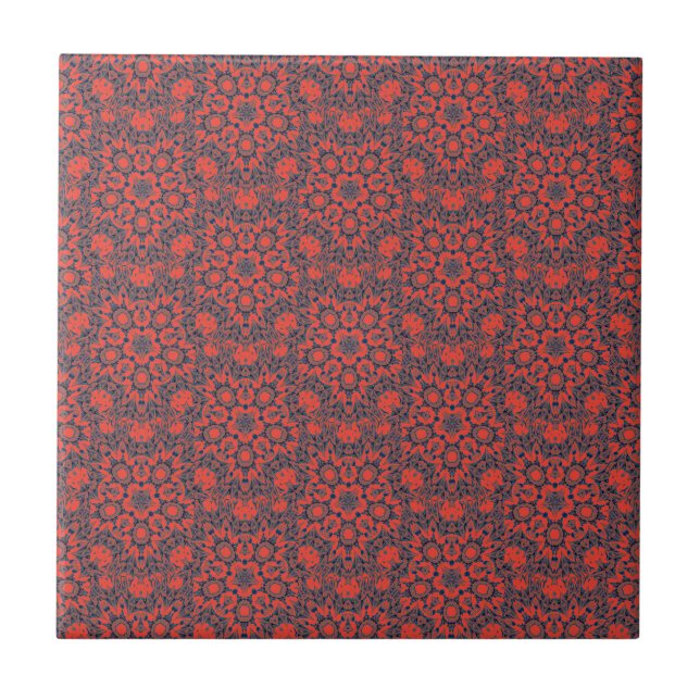 Geometric art red dark turquoise ceramic tile (Front)