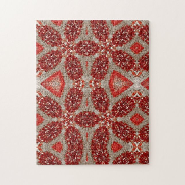 Geometric art scarlet ruby leaves on snow jigsaw puzzle (Vertical)