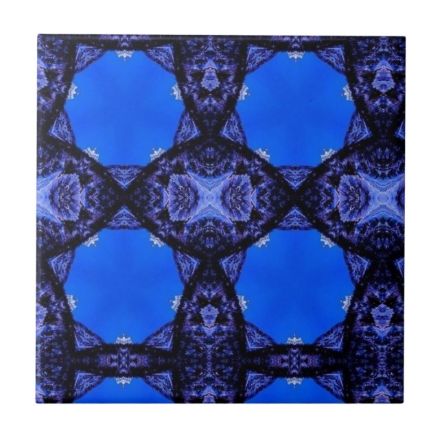 Geometric art star blue dark tile (Front)