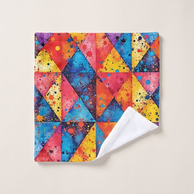 Geometric Art: Vibrant Chaos Bath Towel Set (Wash Cloth)