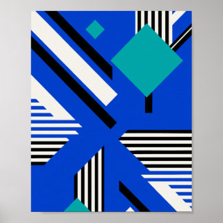 Geometric Art with Diamonds and Striped Lines Poster