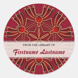 Geometric Azteck Spiderz : Red Gold Bookplate Stic Classic Round Sticker