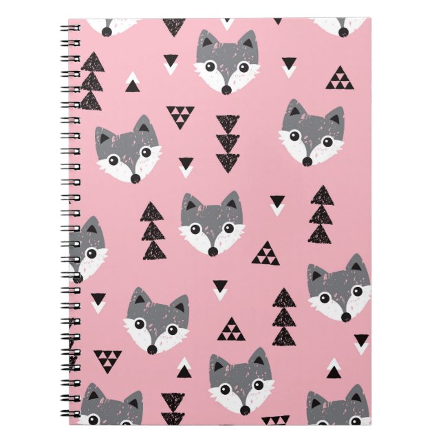 Geometric Baby Fox Woodland Pattern Notebook (Front)