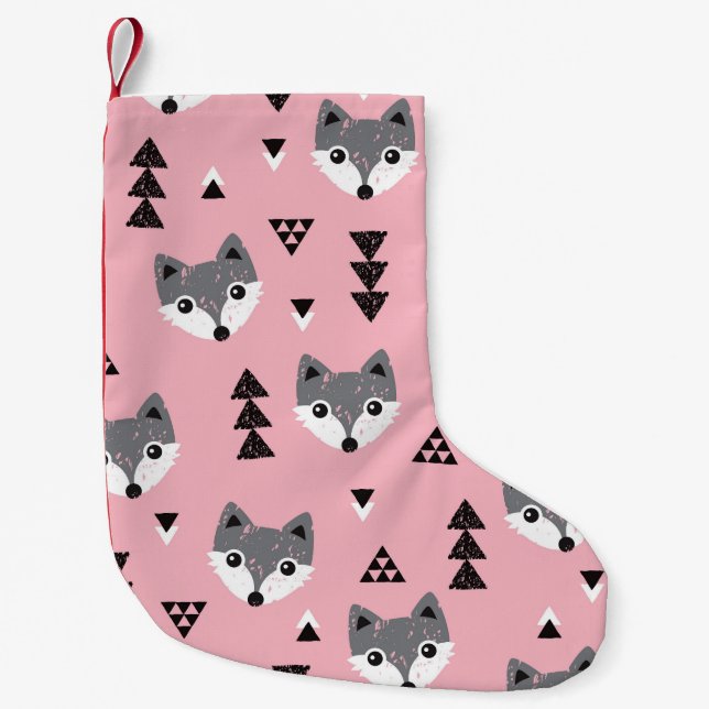 Geometric Baby Fox Woodland Pattern Small Christmas Stocking (Front)