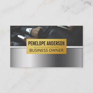 Geometric Background   Metallic Makeup Brushes Business Card