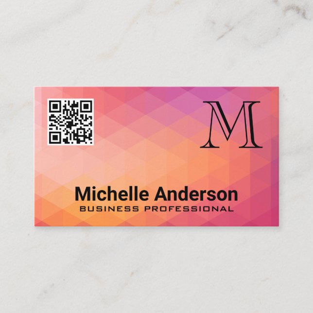 Geometric Background | Monogram QR Code Business Card (Front)