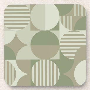 Geometric Bauhaus, Olive, Sage Green Coaster Set