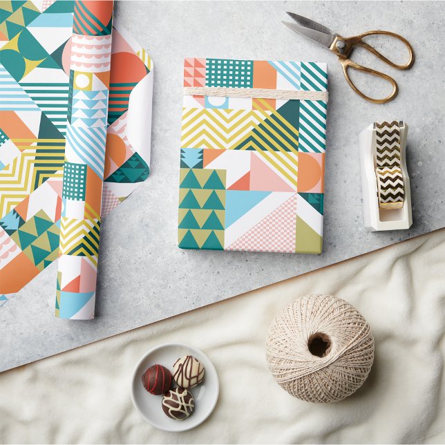 Geometric Bauhaus Pattern Scandi Mosaic Wrapping Paper (Creator Uploaded)