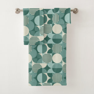 Geometric Bauhaus, Teal, Seafoam, Cream Bath Towel Set