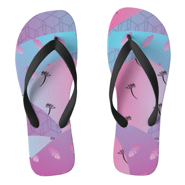 Geometric Beach Ombré Blue Pink Thongs (Footbed)