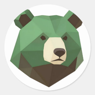 Geometric Bear Head Low Poly Classic Round Sticker