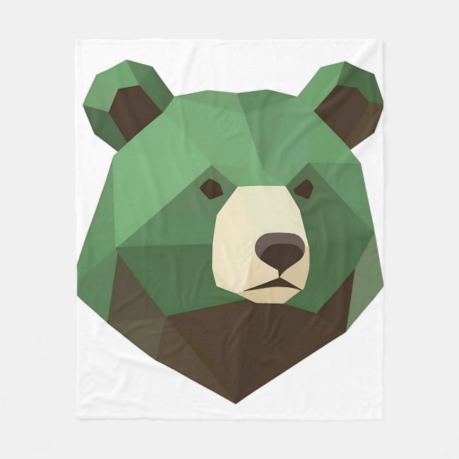Geometric Bear Head Low Poly Fleece Blanket (Front)