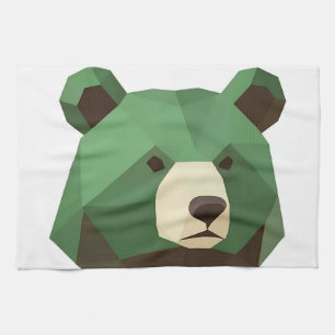 Geometric Bear Head Low Poly Tea Towel