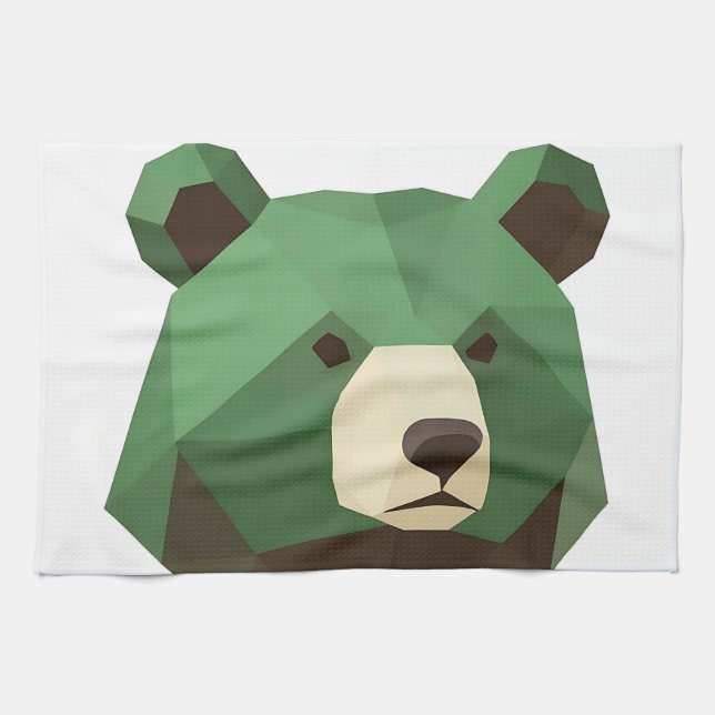 Geometric Bear Head Low Poly Tea Towel (Horizontal)