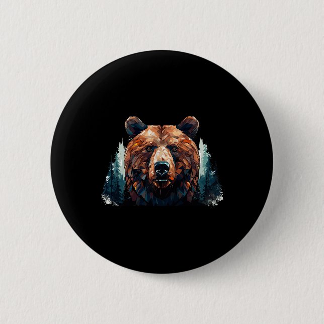 Geometric Bear Head With Mountain Tree Landscape B 6 Cm Round Badge (Front)