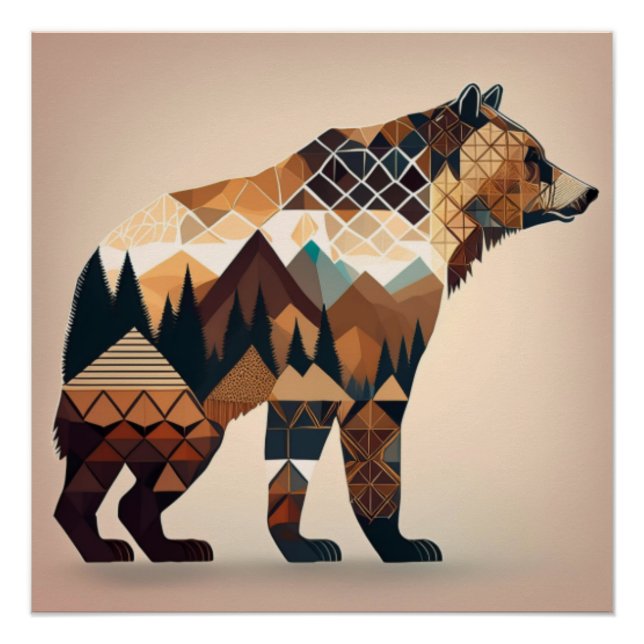 Geometric Bear Mountain Art Poster (Front)