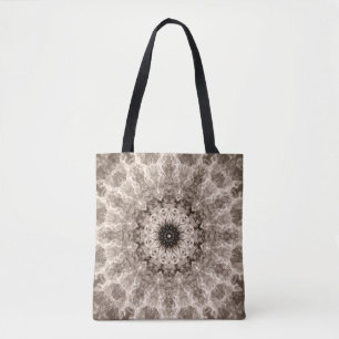 geometric, beige, brown, mandala tote bag