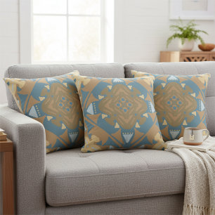Geometric Beige Gold Blue Diamond  Cushion