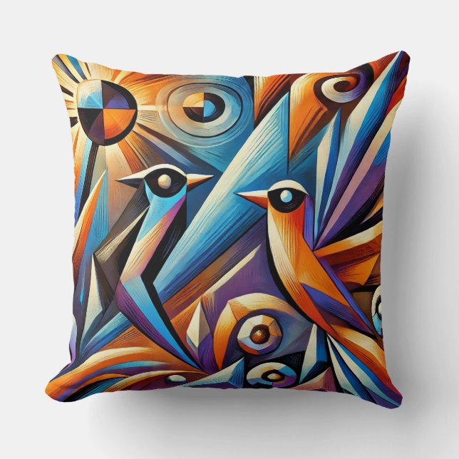 🌈 Geometric Bird Throw Pillow Abstract Art Decor  (Front)