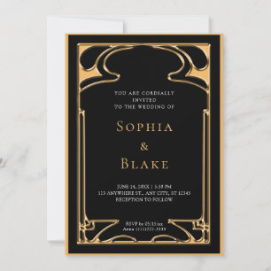 Geometric Black and Gold Art Deco Wedding Invitation